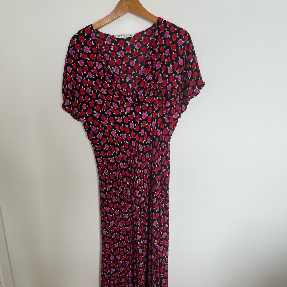 Zara Maxi Dress with Red and Pink Floral Print